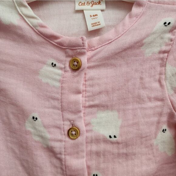 Nwt Baby Girl's Halloween Gauze Romper with Ghost Print - Picture 7 of 9
